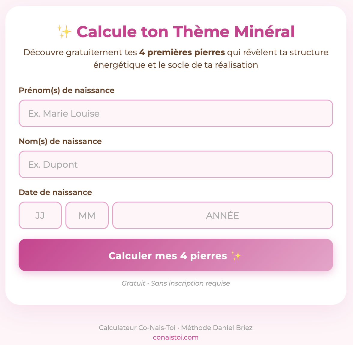 calcul thème minéral gratuit