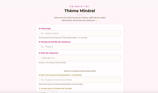 Calculateur Thème Minéral 
